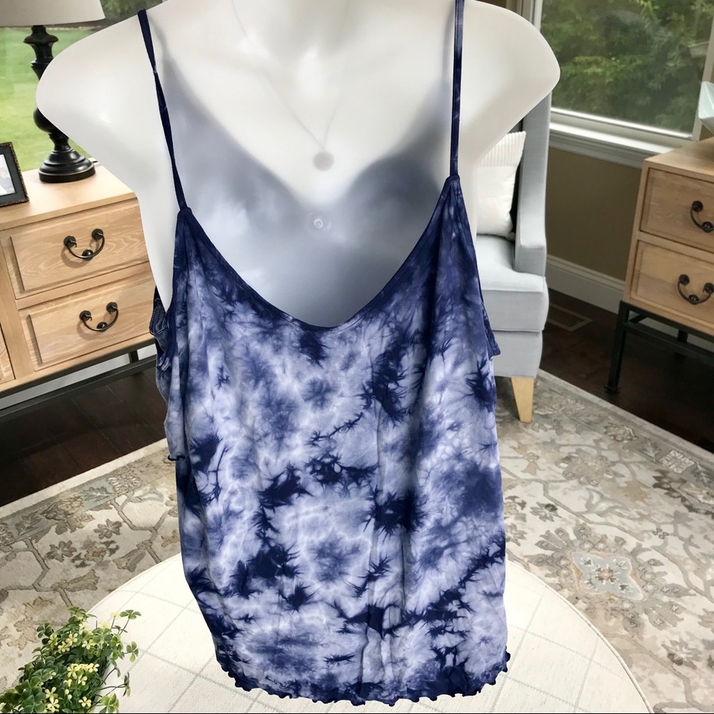 Cold-Shoulder Tie-Dye Spaghetti Strap Top in Navy Blue - Picture 3 of 7